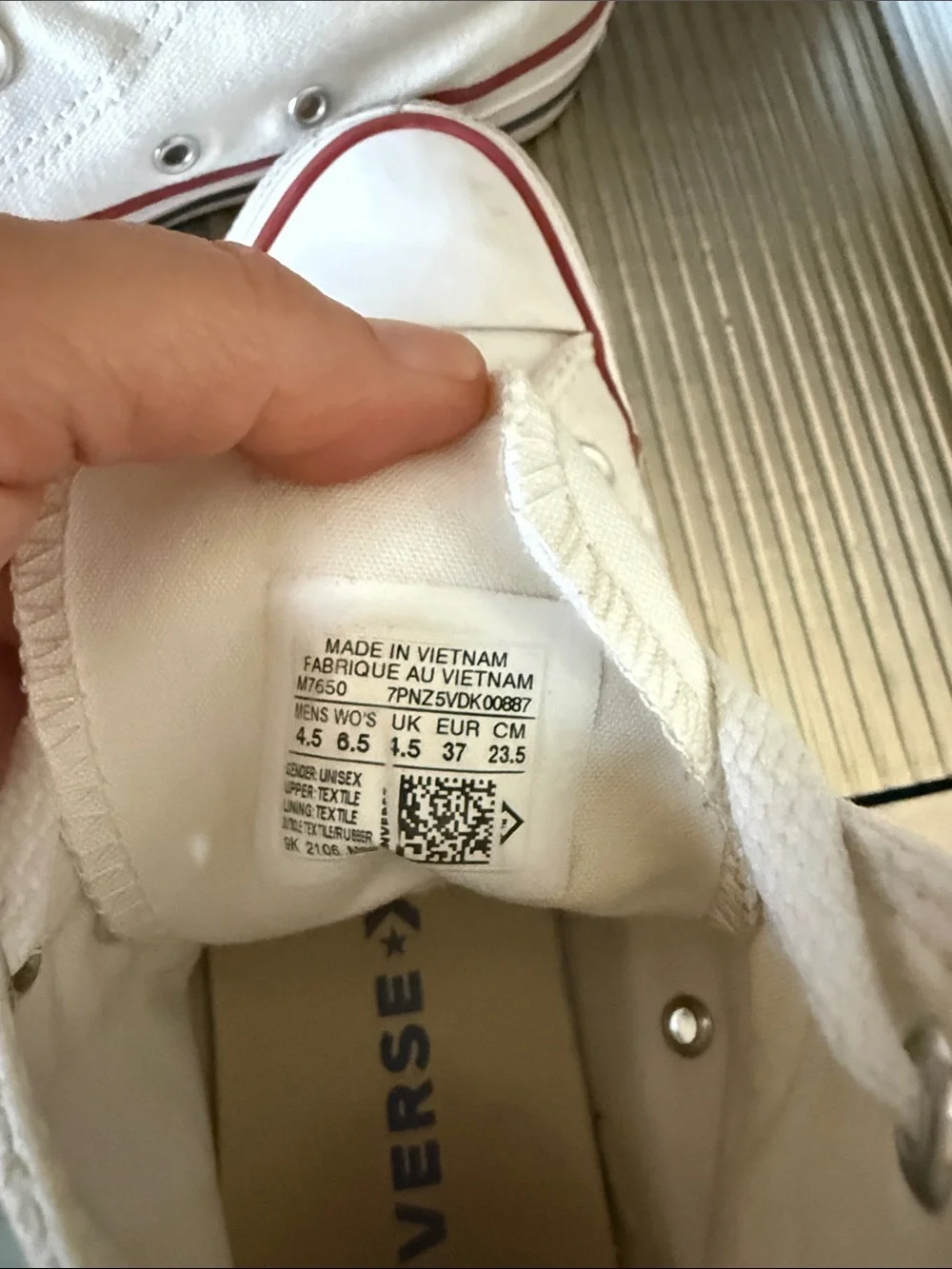 Converse White High-Top Sneakers with Red Stripe